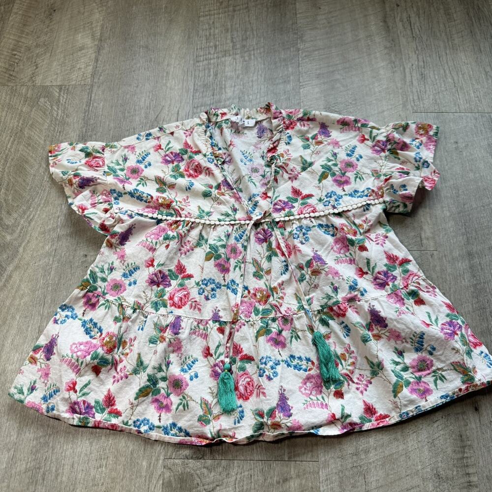 THML Boho Peplum Flutter Sleeve Blouse Top Floral Print V Neck Size Small